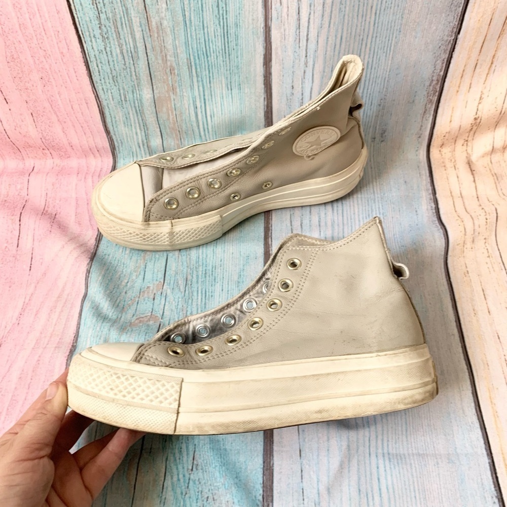 Gray high top platform converse NO SHOE LACES size 5.5 - Picture 5 of 11